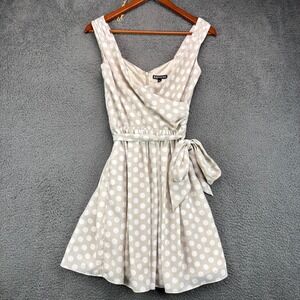 Express Womens Polka Dot‎ Fit and Flare Dress Tan Cream Sleeveless Size 0 6888